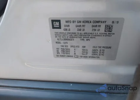 2019 Chevrolet Trax Lt z USA, uszkodzony, nr VIN KL7CJLSB0KB963074